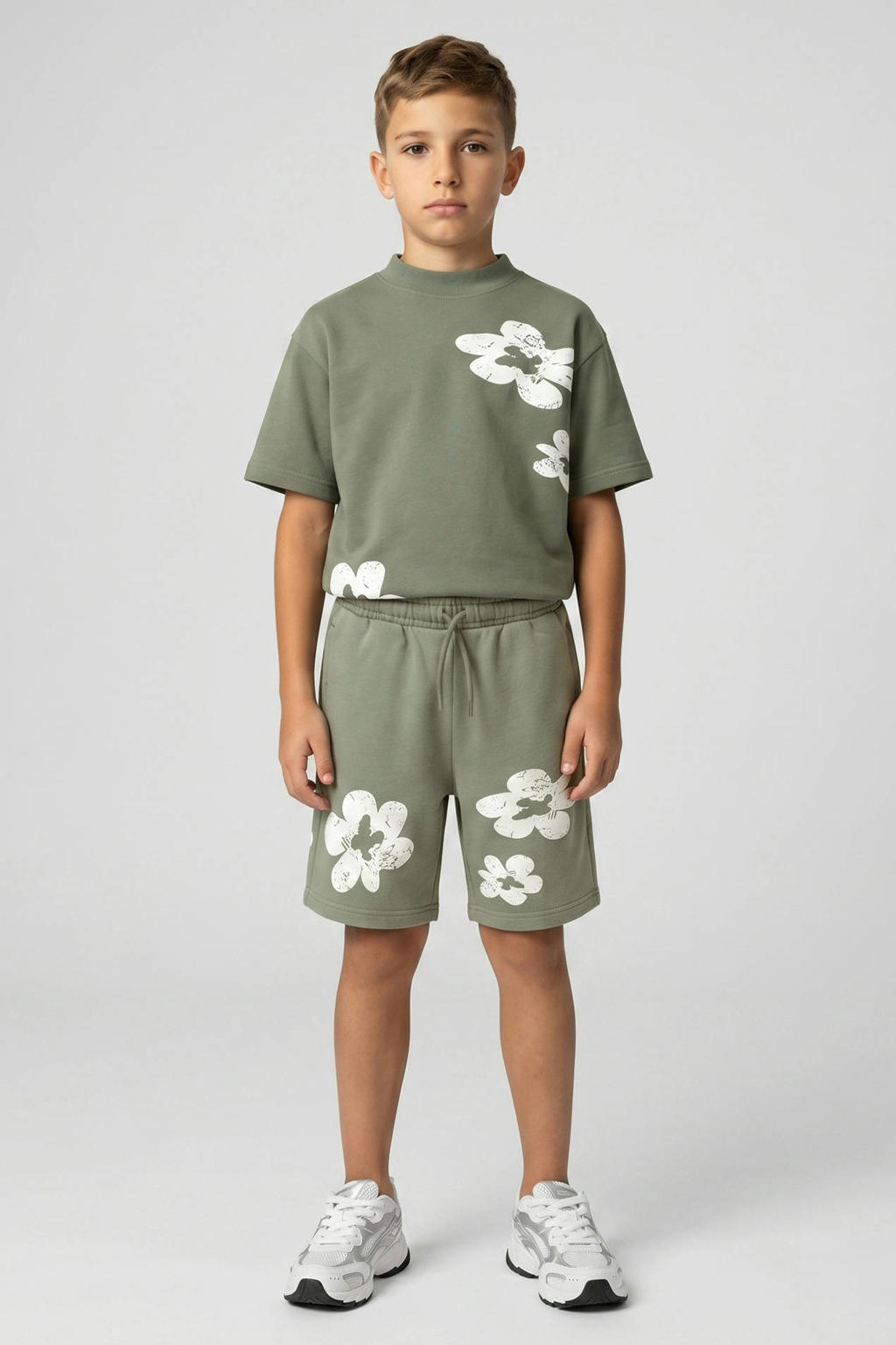 Groene jongens Cars regular waist gebloemde sweatshort van katoen met elastische tailleband met koord