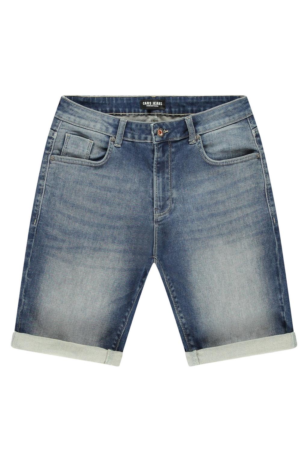 Dark blue denim jongens Cars regular short dark blue van stretchdenim met rits- en knoopsluiting en effen
