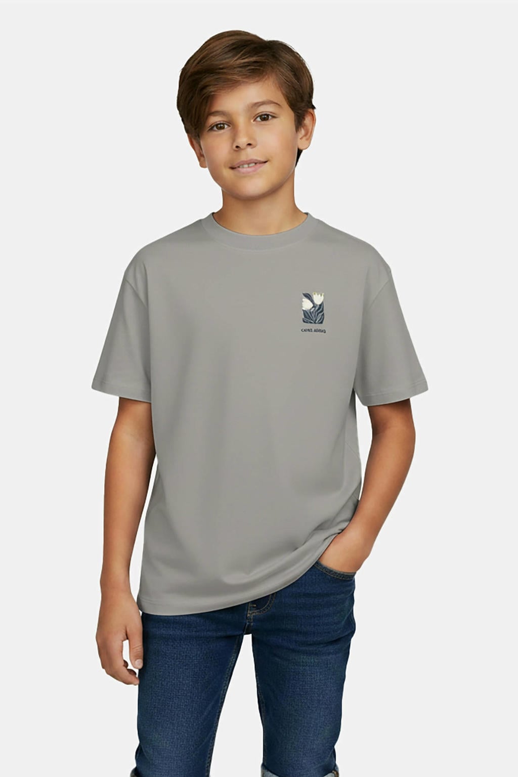 Grijze jongens Cars T-shirt van katoen met backprint, korte mouwen en ronde hals