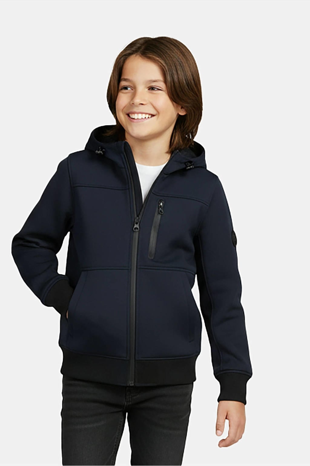 Marineblauw jongens Cars jack blauw van polyester met effen, lange mouwen, capuchon en ritssluiting