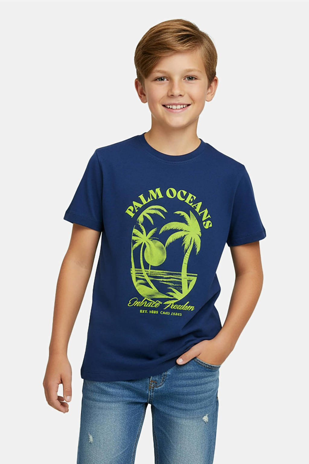 Donkerblauwe jongens Cars T-shirt van katoen met printopdruk, korte mouwen en ronde hals