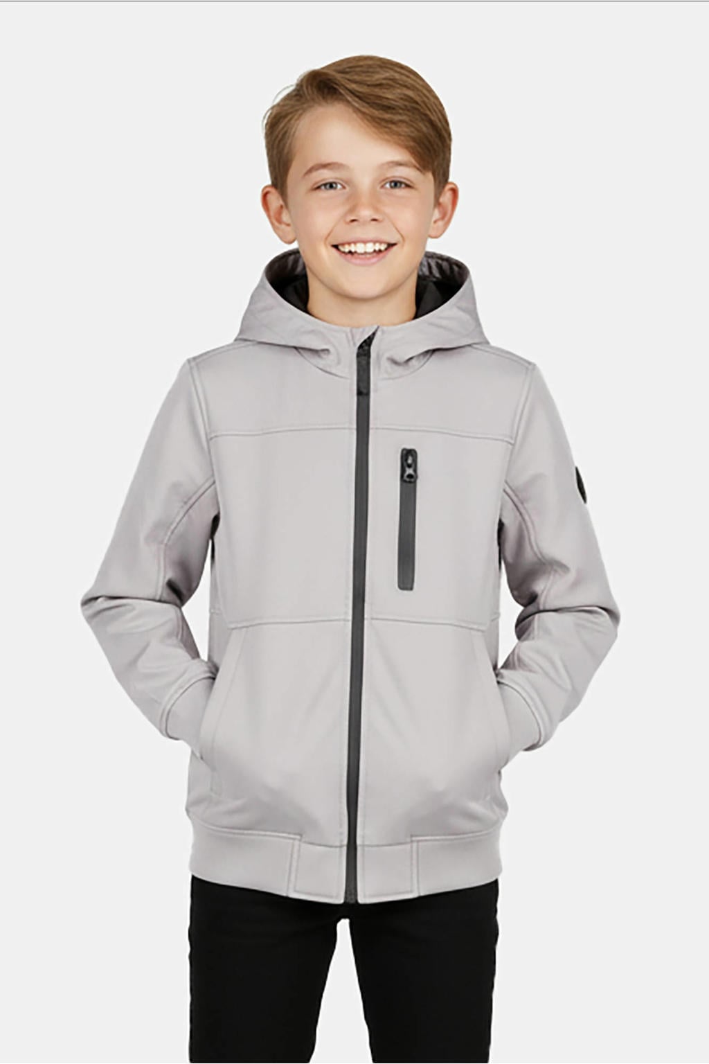 Grijze jongens Cars jack van polyester met effen, lange mouwen, capuchon en ritssluiting
