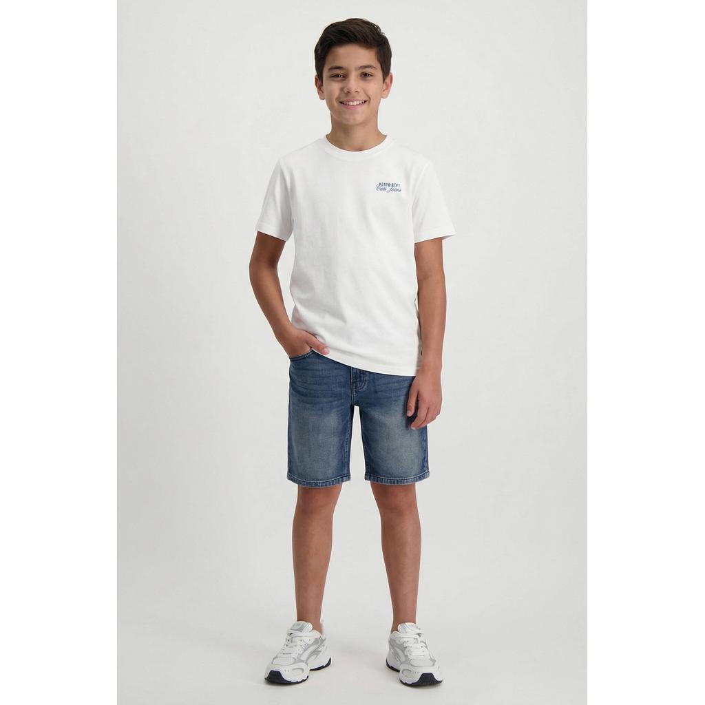 Dark blue denim jongens Cars regular short dark blue van denim met rits- en knoopsluiting en effen