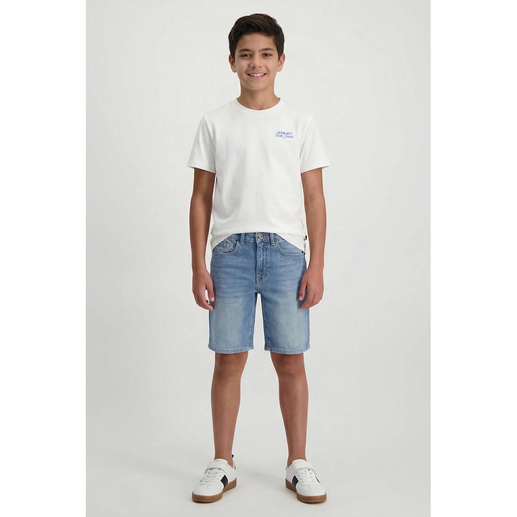 Stonewashed jongens Cars regular short stonewashed van denim met rits- en knoopsluiting en effen