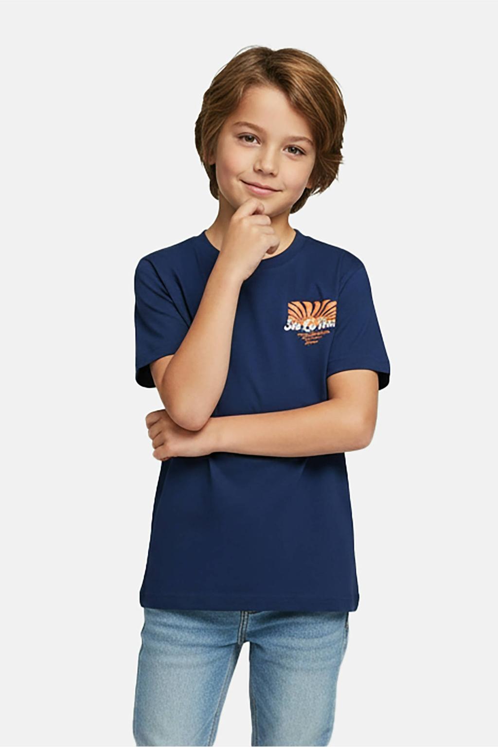 Donkerblauwe jongens Cars T-shirt van katoen met backprint, korte mouwen en ronde hals