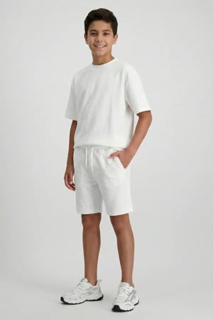regular waist sweatshort wit met textuur