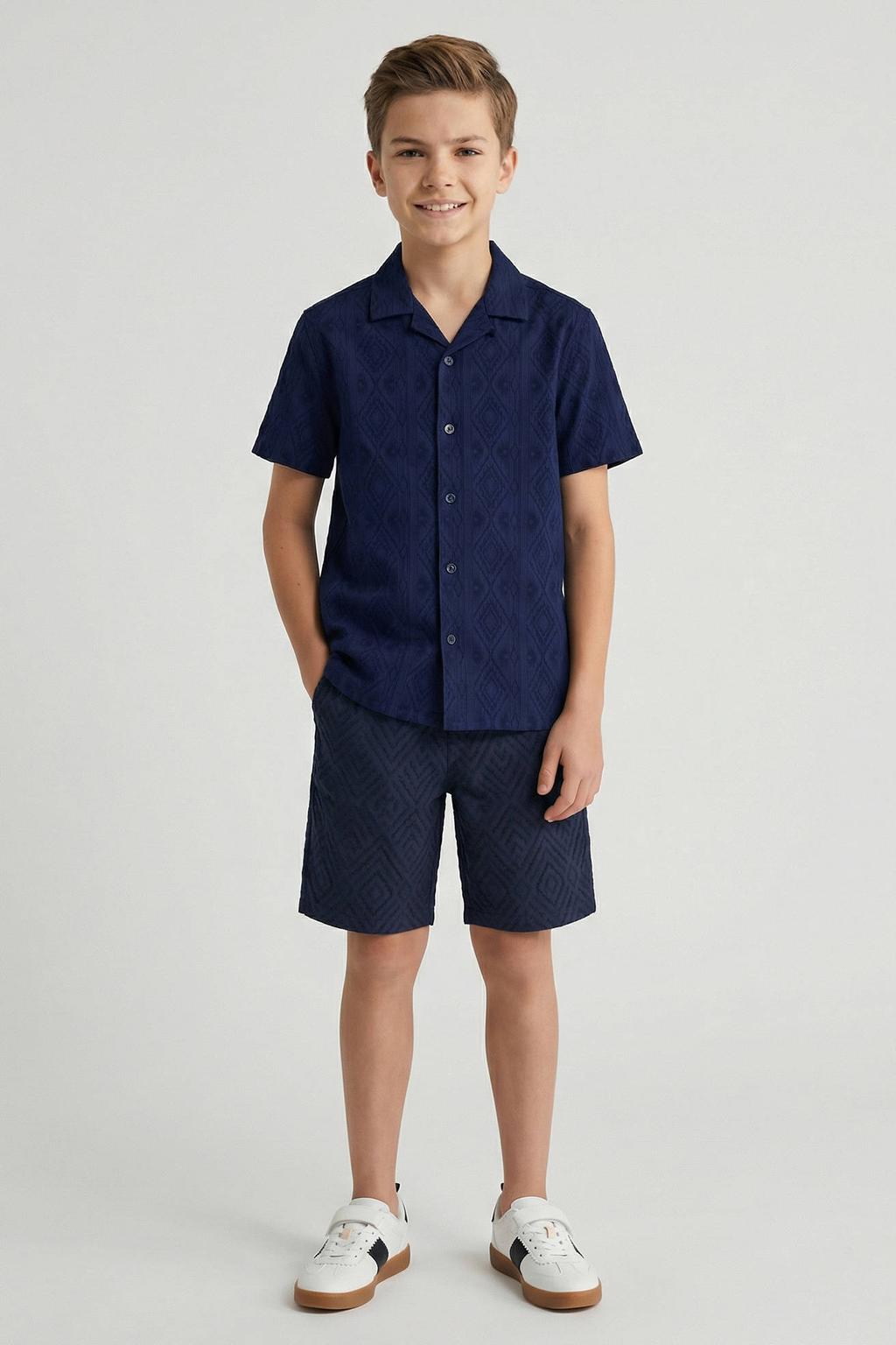 Marineblauw jongens Cars casual overhemd blauw van katoen met korte mouwen, button down sluiting en knoopsluiting