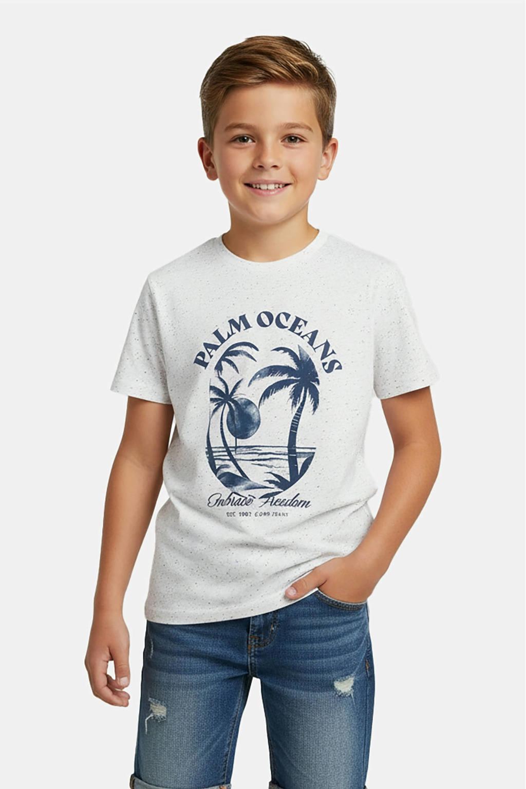 Witte jongens Cars T-shirt van katoen met printopdruk, korte mouwen en ronde hals