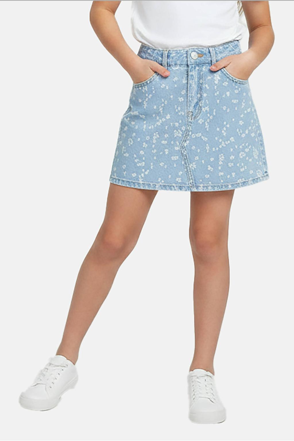 Light blue denim meisjes Cars spijkerrok gemaakt van denim en met rits- en knoopsluiting