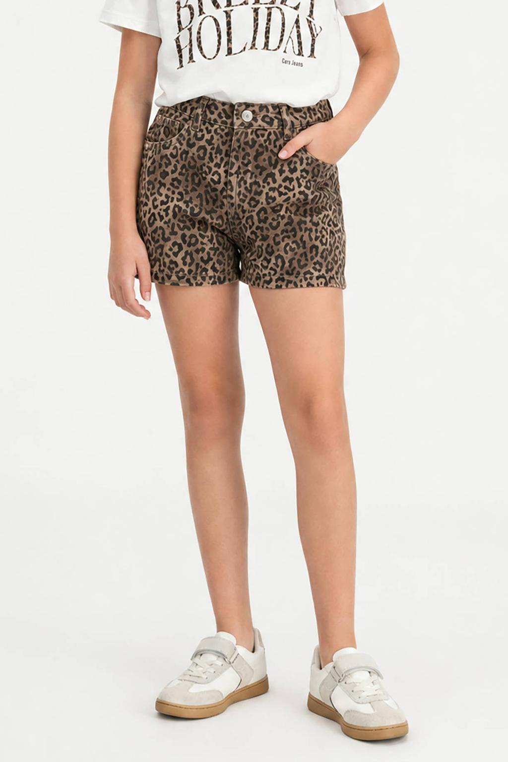 Bruine meisjes Cars skinny regular waist casual short van katoen met rits- en knoopsluiting en dierenprint