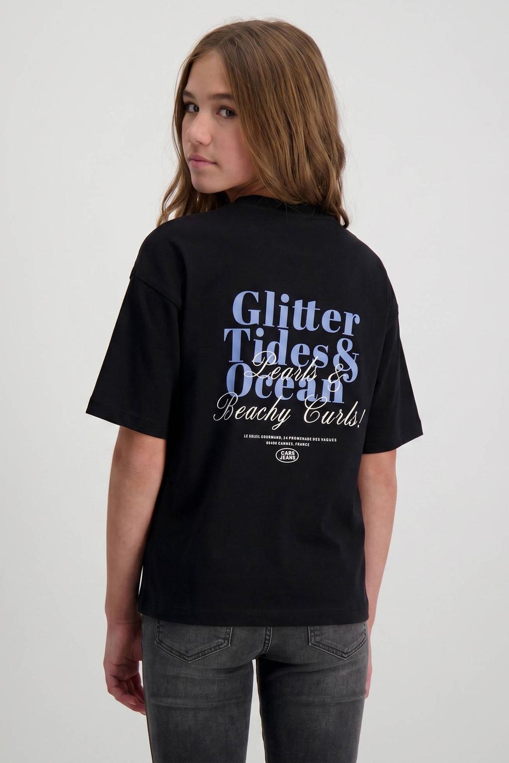 Zwarte meisjes Cars T-shirt van katoen met backprint, korte mouwen en ronde hals