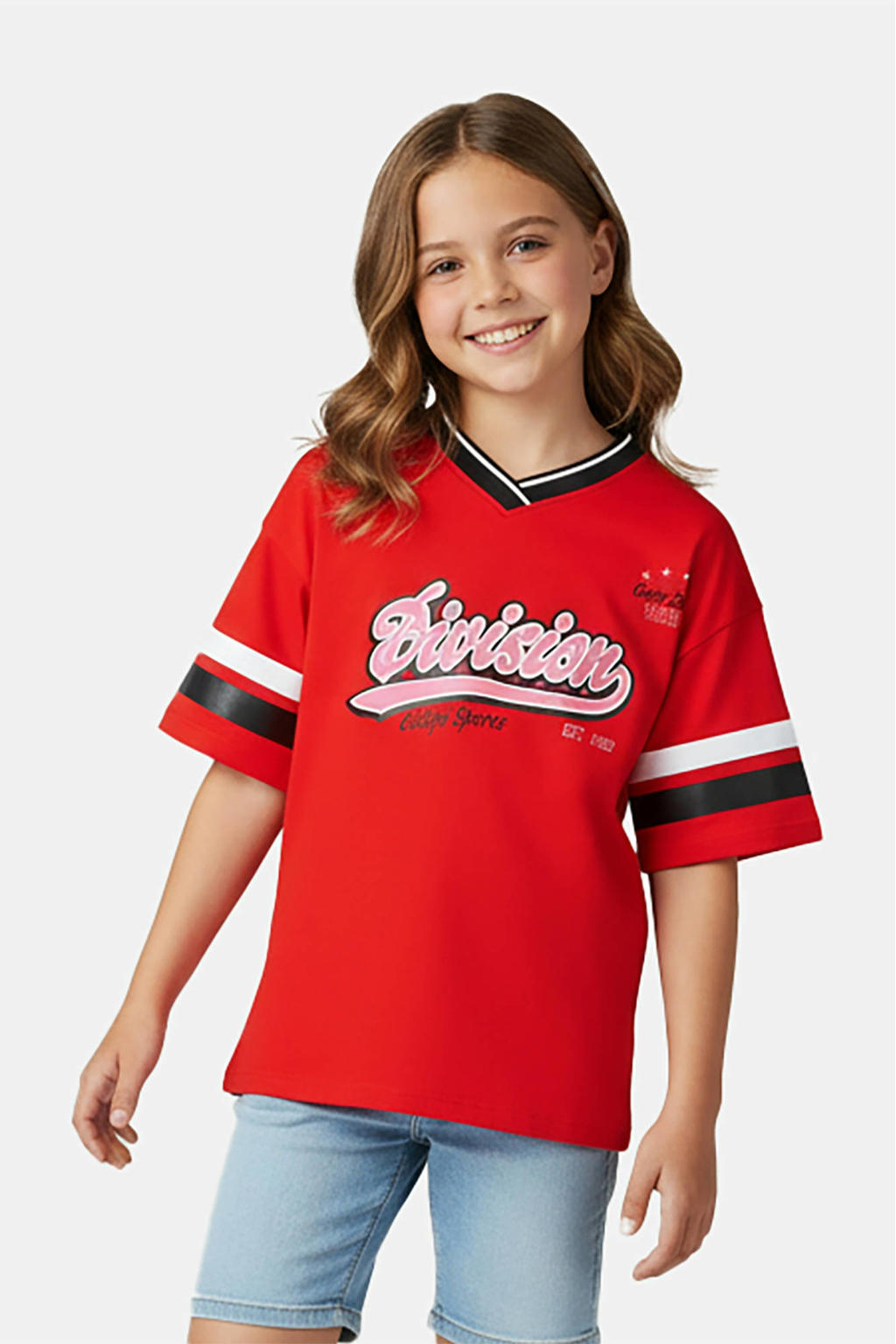 Rode meisjes Cars T-shirt van polyester met backprint, korte mouwen en V-hals