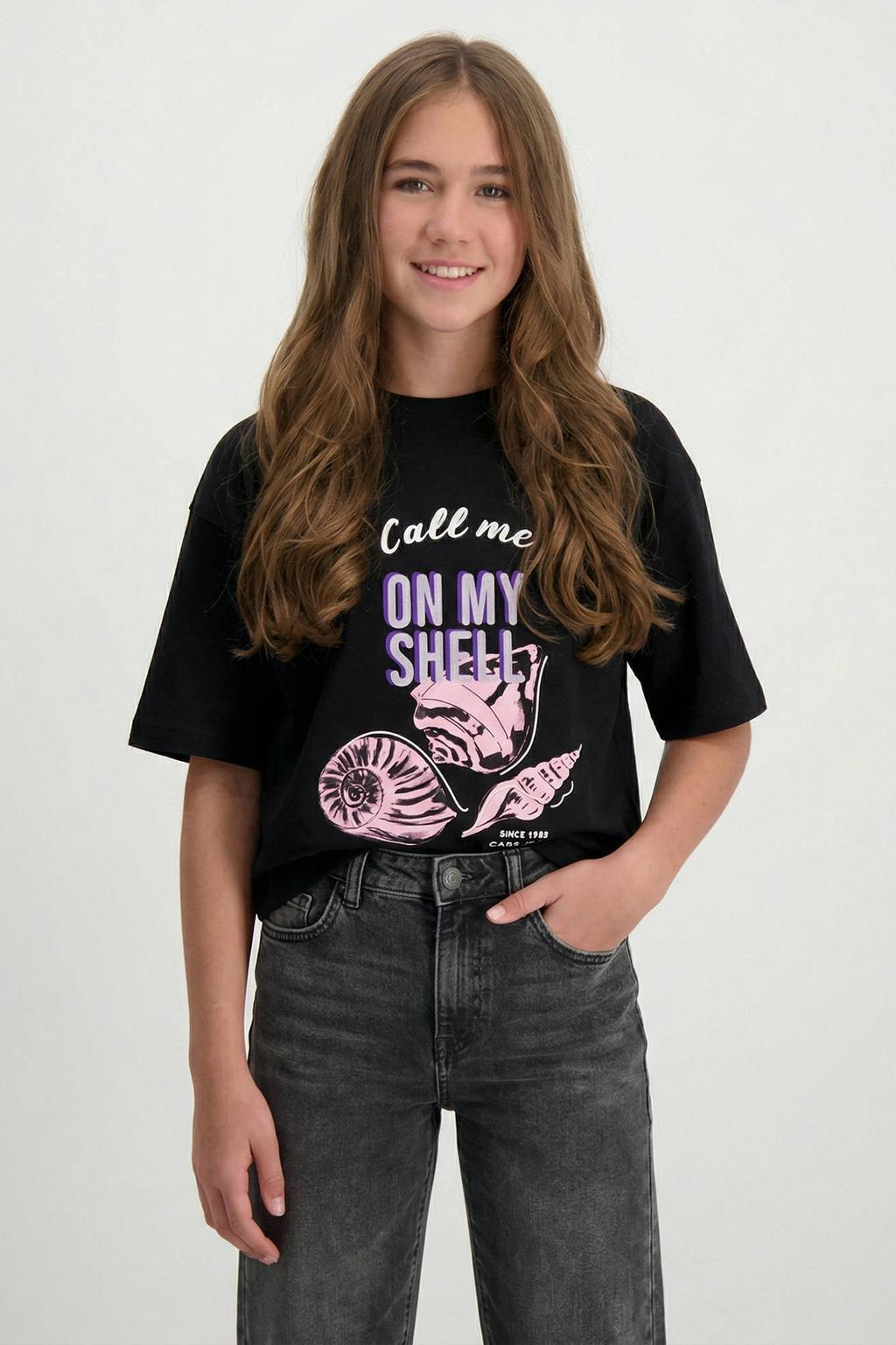 Zwarte meisjes Cars T-shirt van katoen met printopdruk, korte mouwen en ronde hals