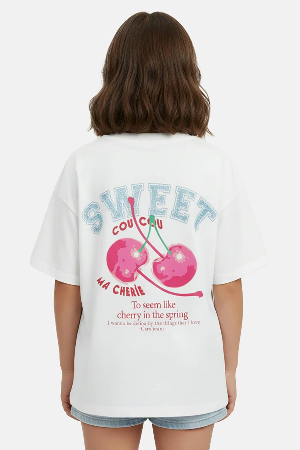 Witte meisjes Cars T-shirt van katoen met backprint, korte mouwen en ronde hals