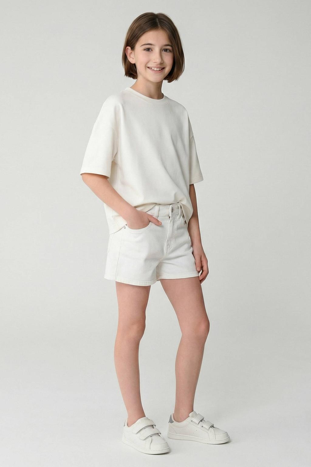 Witte meisjes Cars regular short van denim met rits- en knoopsluiting en effen