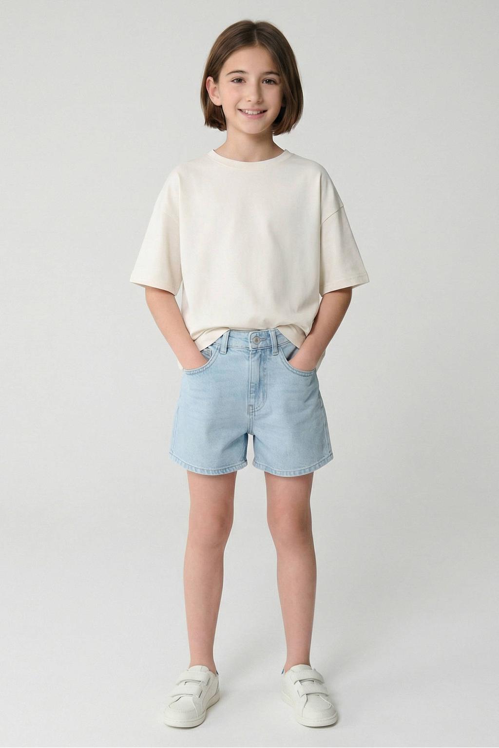 Light blue denim meisjes Cars regular short van denim met rits- en knoopsluiting en effen