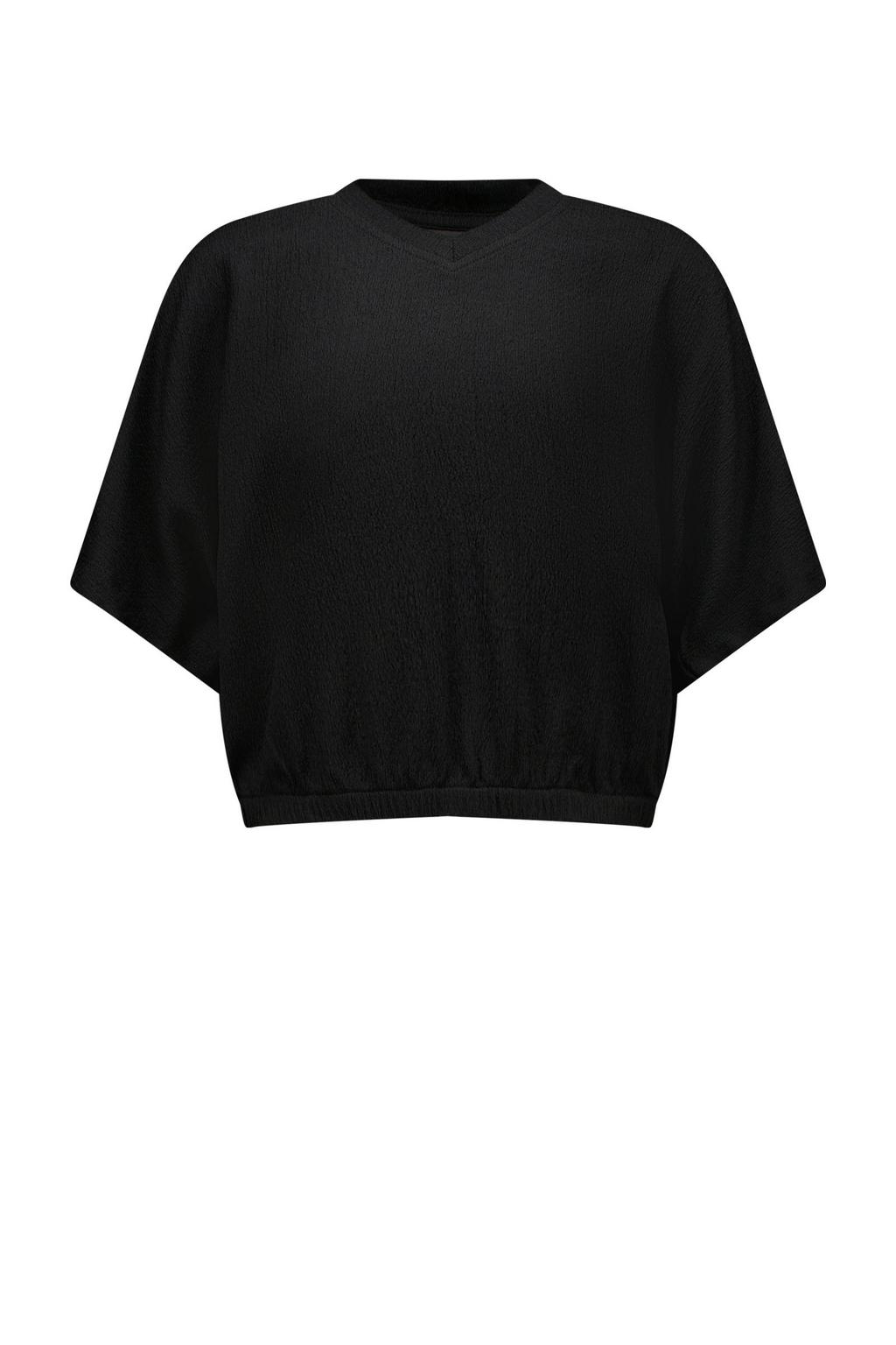 Zwarte meisjes Cars T-shirt van katoen met effen, korte mouwen, ronde hals en elastische boord