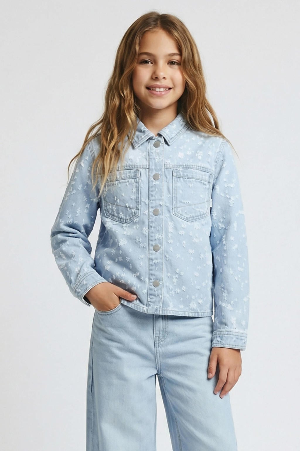 Light blue denim meisjes Cars spijkerjas zomer van denim met lange mouwen, klassieke kraag en knoopsluiting