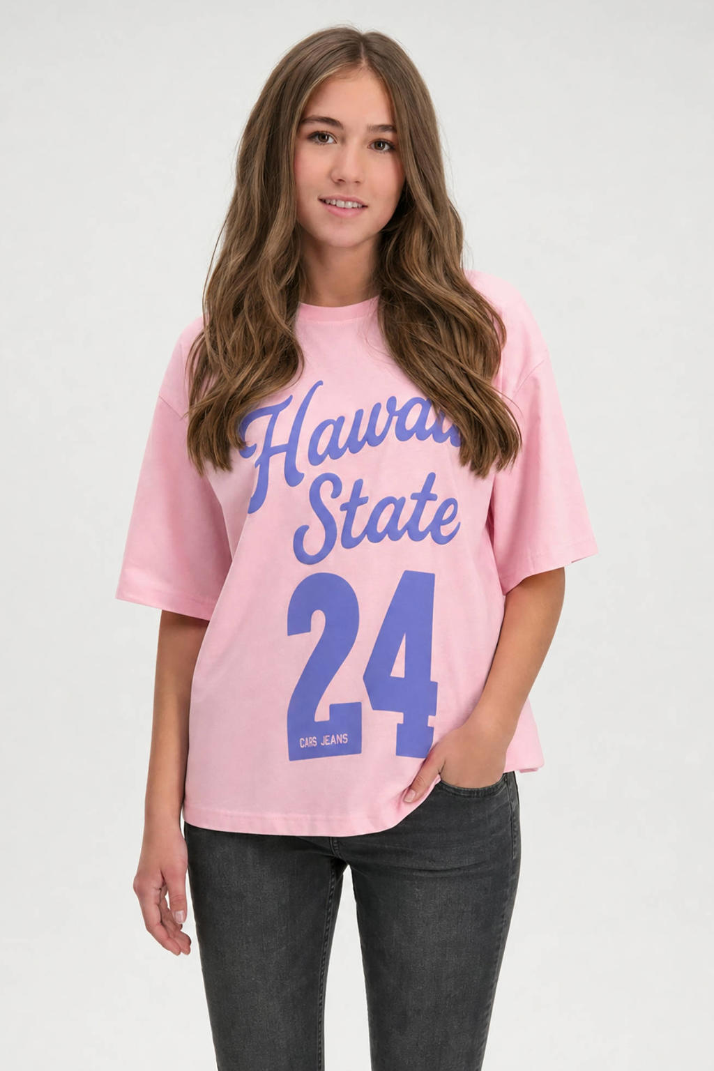 Roze meisjes Cars T-shirt van katoen met printopdruk, korte mouwen en ronde hals