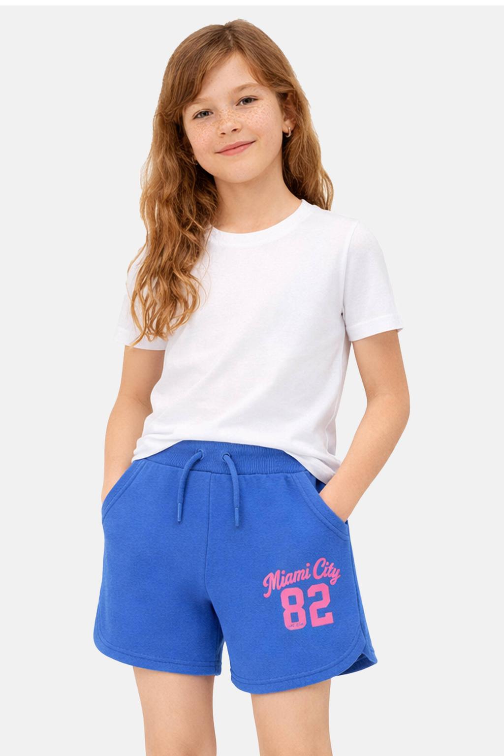 Blauwe meisjes Cars regular waist sweatshort van katoen met elastische tailleband met koord en printopdruk