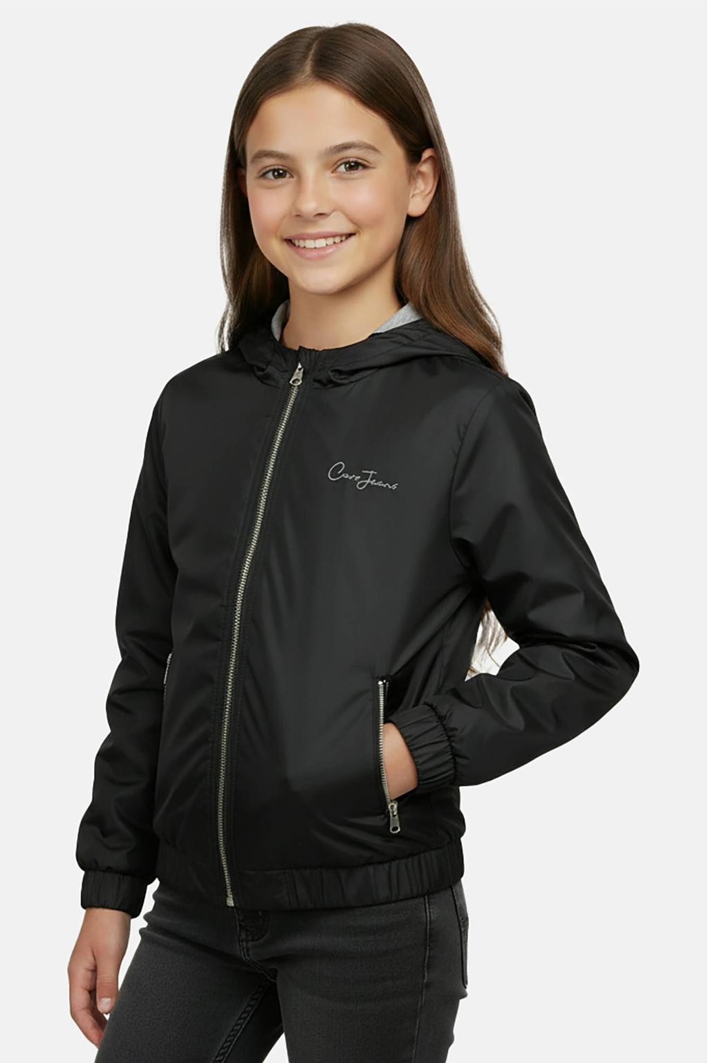 Zwarte meisjes Cars zomerjas van polyester met effen, lange mouwen, capuchon, ritssluiting en elastische boord