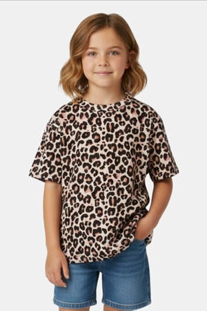 T-shirt met panterprint bruin