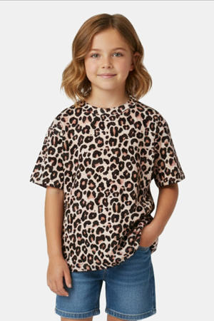 T-shirt met panterprint bruin