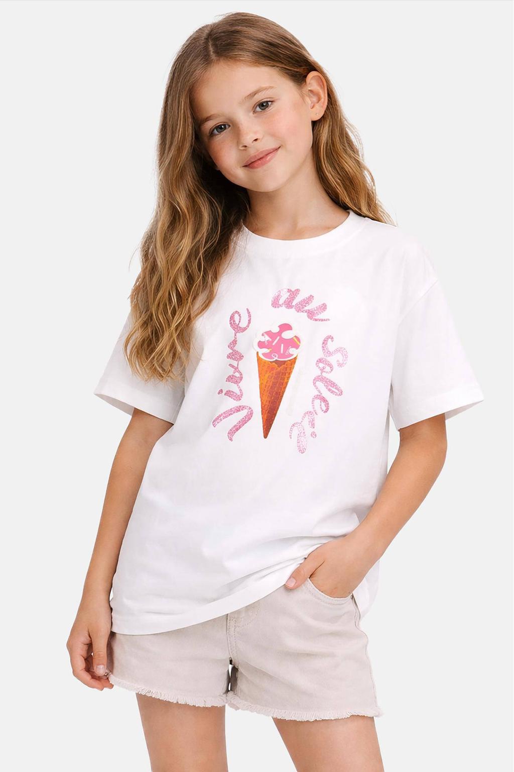 Witte meisjes Cars T-shirt van katoen met printopdruk, korte mouwen en ronde hals