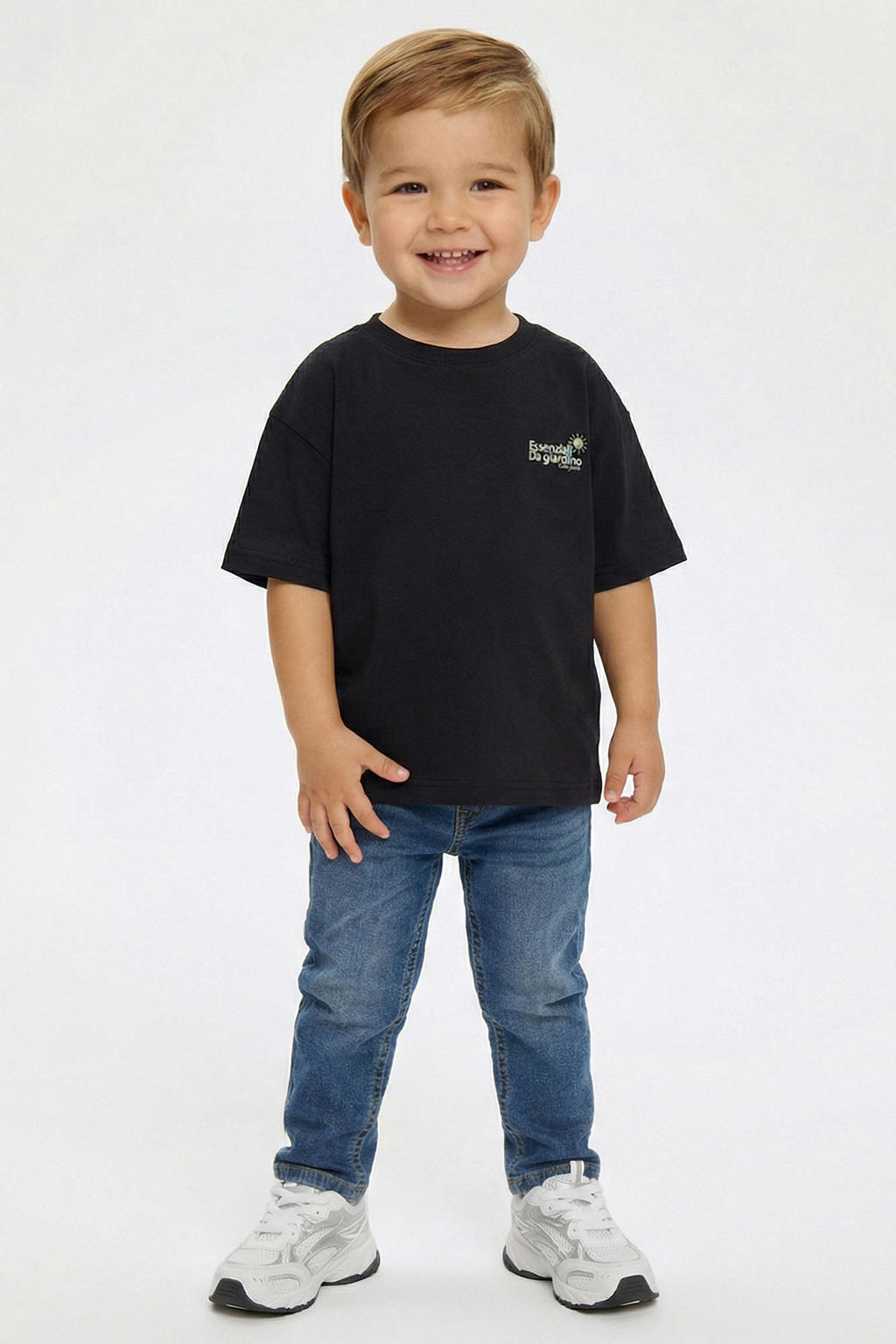 Antraciete jongens Little Cars T-shirt van viscose met backprint, korte mouwen en ronde hals