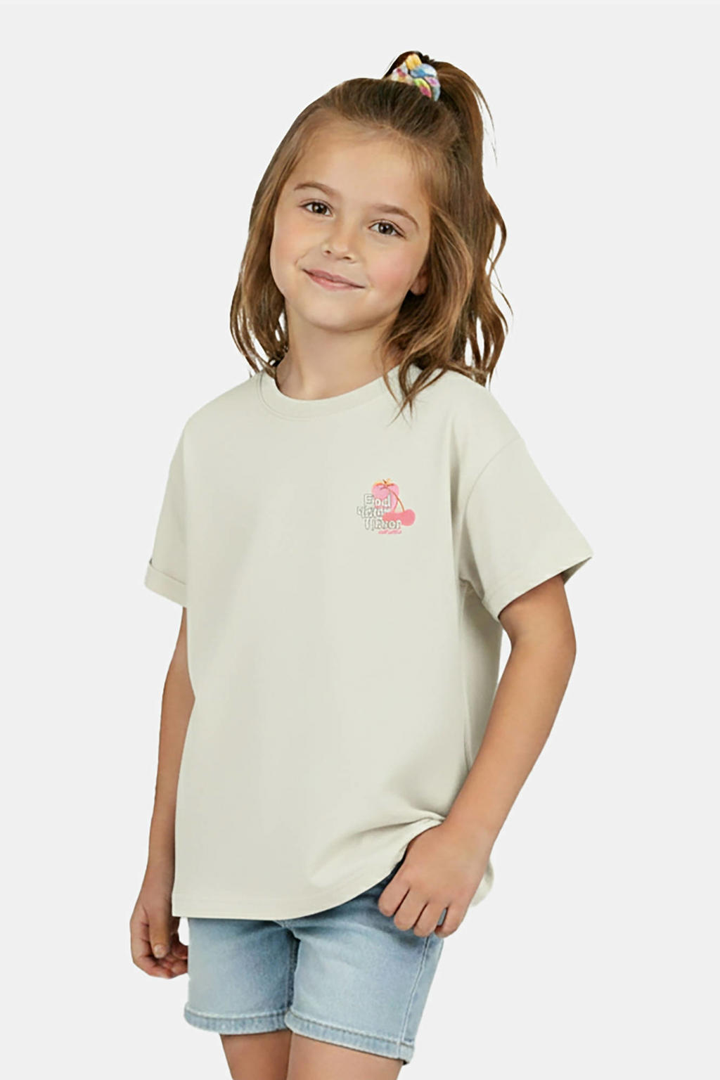 Witte meisjes Little Cars T-shirt van katoen met backprint, korte mouwen en ronde hals