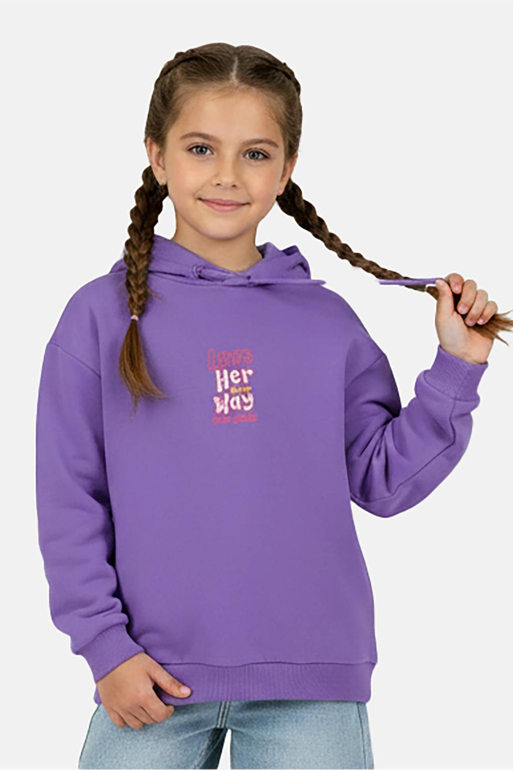 Paarse meisjes Little Cars hoodie van sweat materiaal met backprint, lange mouwen en capuchon