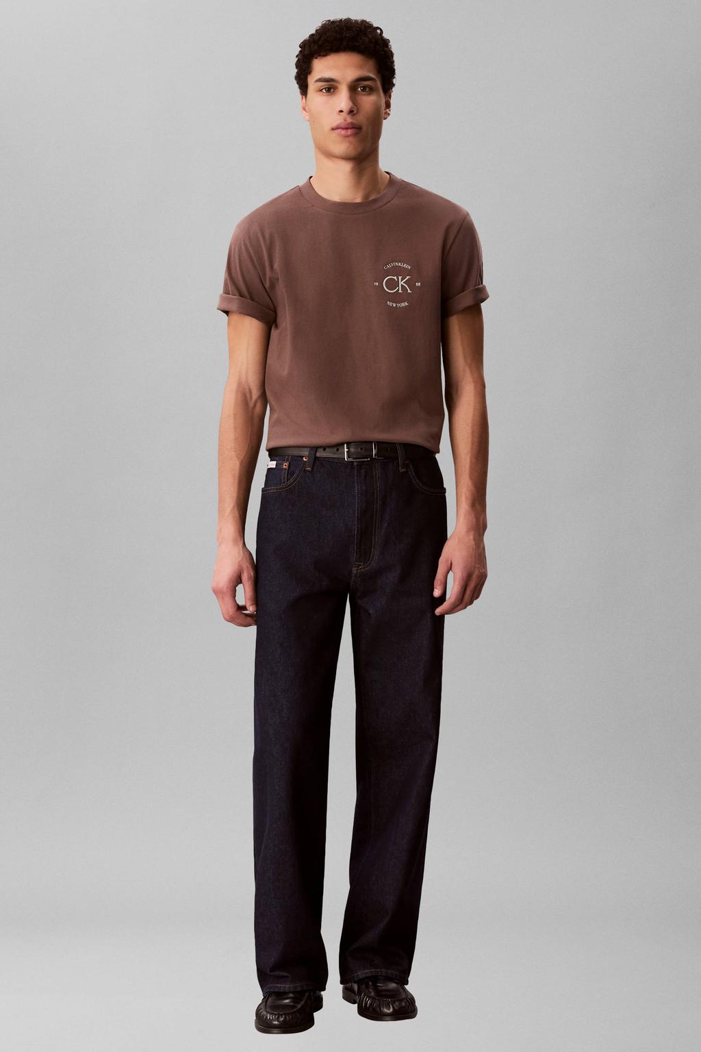Bruine heren CALVIN KLEIN JEANS relaxed T-shirt van katoen met backprint, korte mouwen en ronde hals