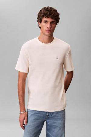 regular T-shirt met textuur ecru