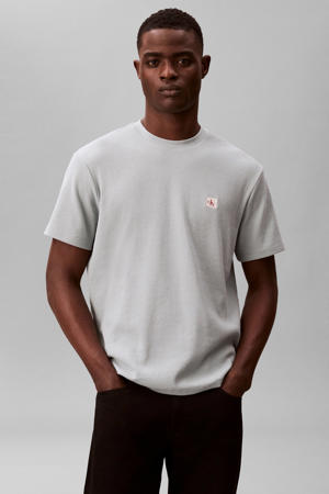 regular T-shirt met textuur grijsblauw