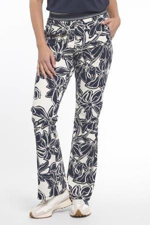 flared high waist gebloemde casual broek donkerblauw
