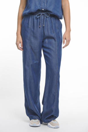 wide leg high waist casual broek dark blue denim