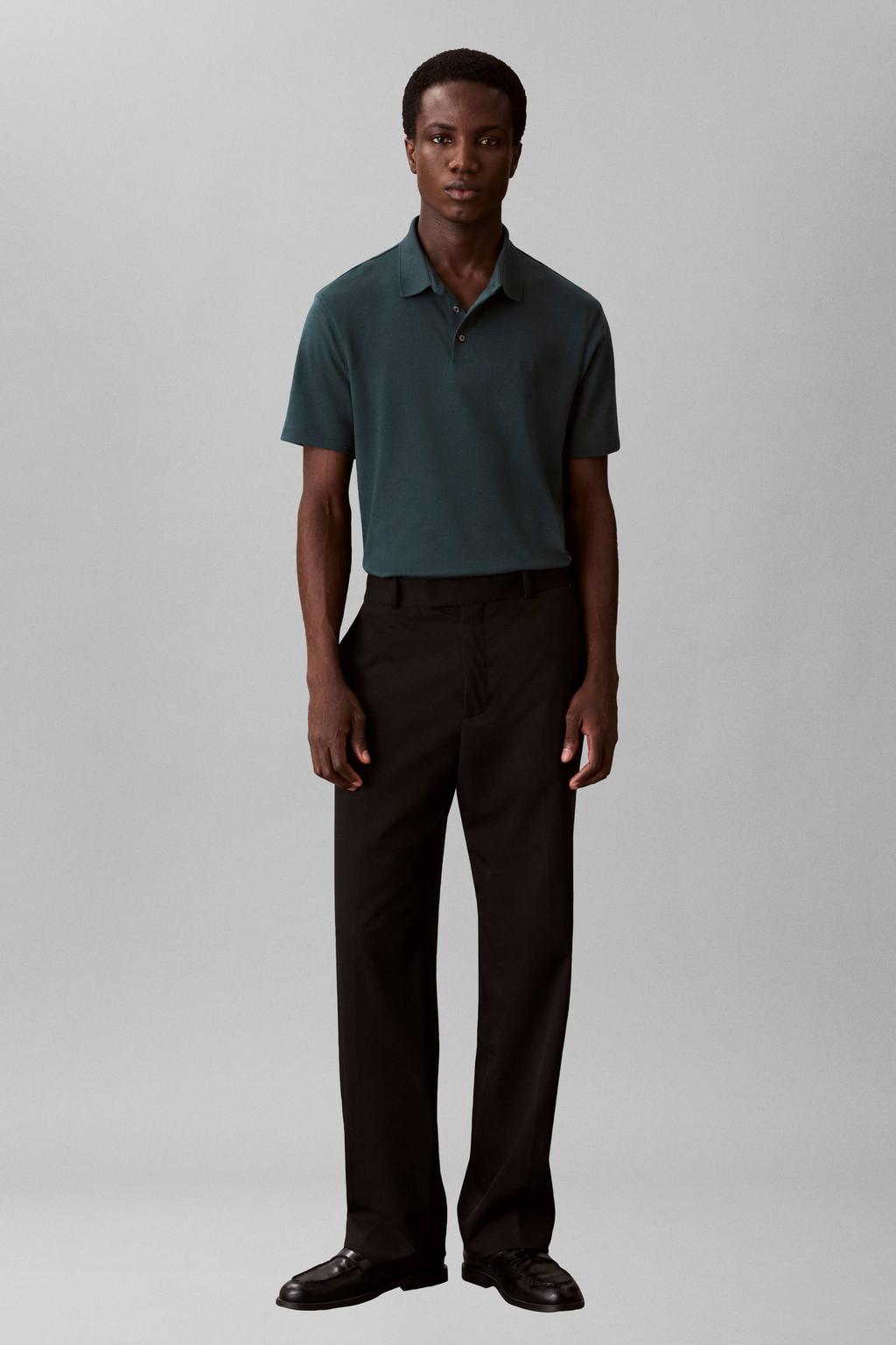 Donkerblauwe heren Calvin Klein regular polo van katoen met effen, korte mouwen, knoopsluiting en pique