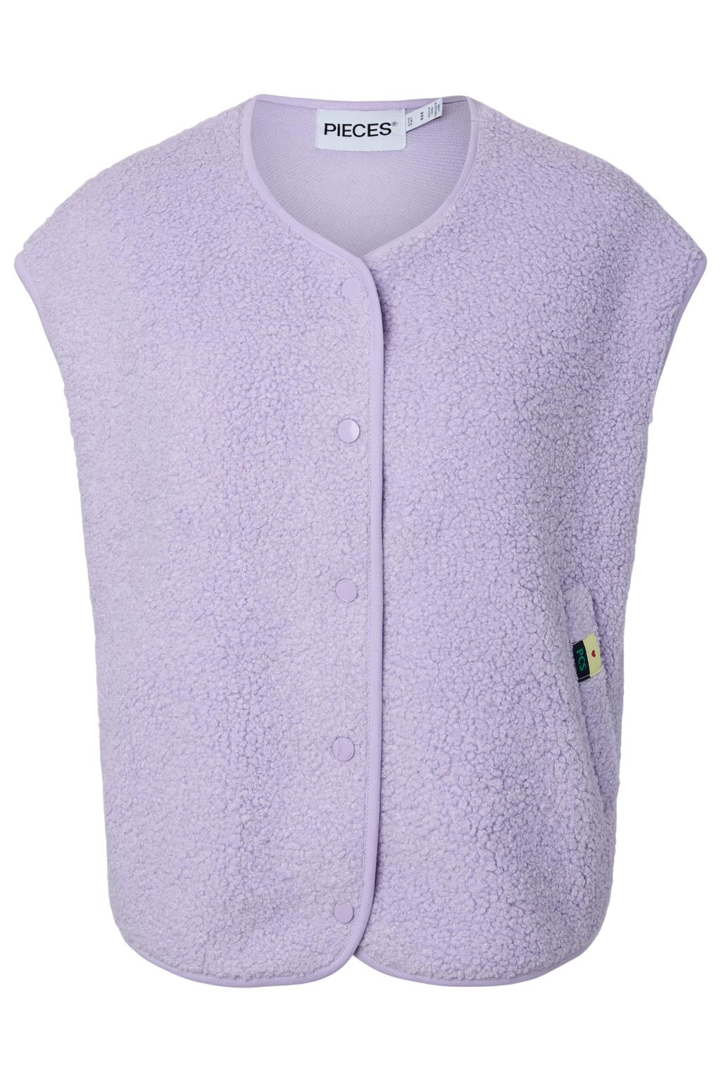 Lilakleurige dames PIECES Curve gilet van polyester met dierenprint, V-hals en knoopsluiting