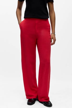 straight regular waist casual broek met linnen rood