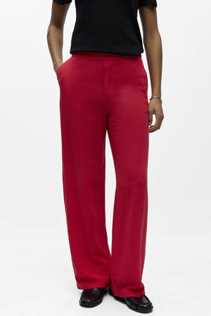 straight regular waist casual broek met linnen rood