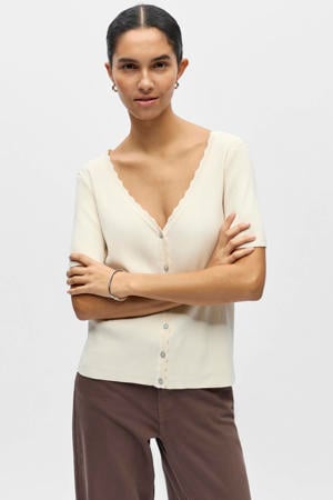 top beige rib gebreid