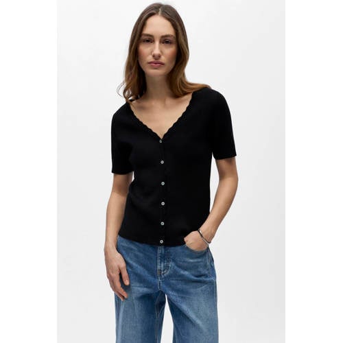 OBJECT top zwart rib gebreid afbeelding