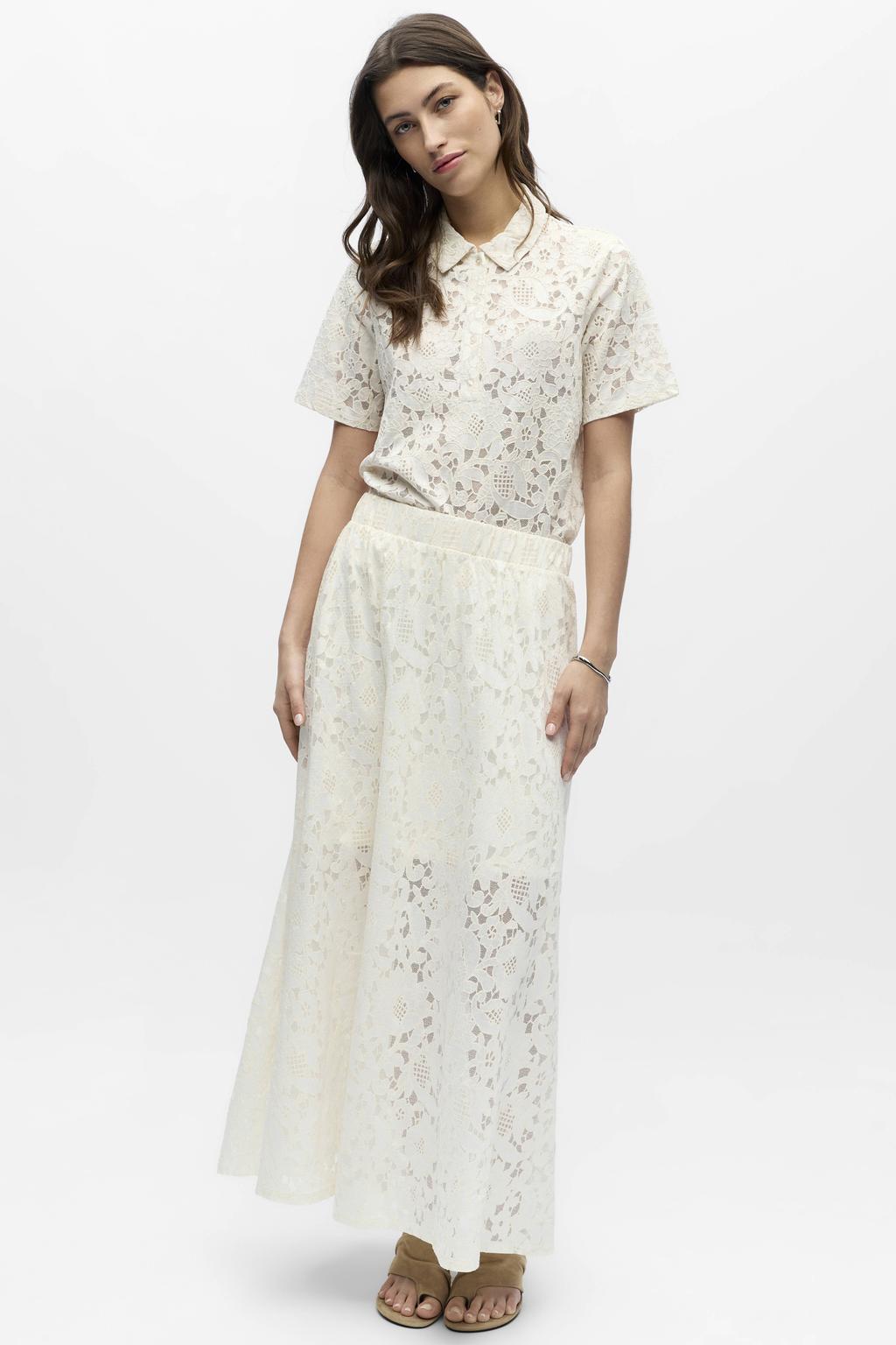 Zandkleurige dames OBJECT maxi rok gemaakt van viscose en met elastische tailleband
