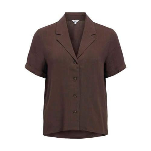 OBJECT blouse met linnen donkerbruin afbeelding
