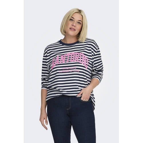 ONLY CARMAKOMA gestreepte tanktop donkerblauw afbeelding