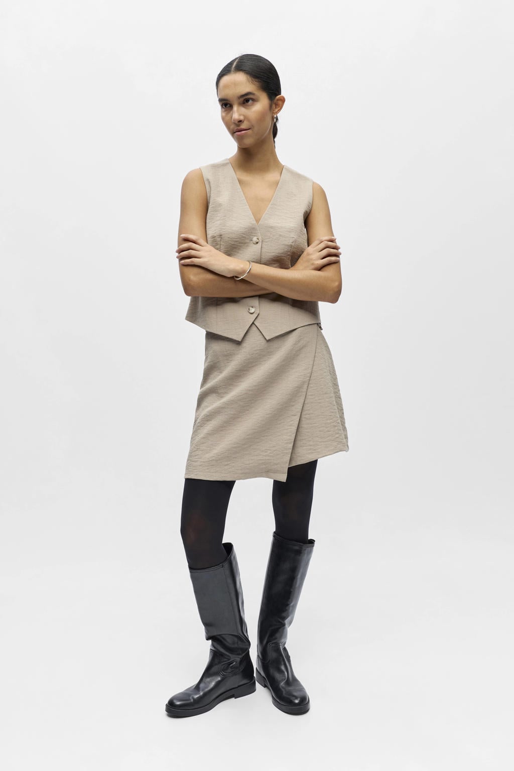 Taupe dames OBJECT wikkelrok gemaakt van viscose