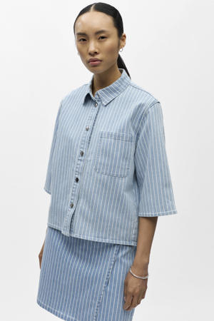spijkerjas met krijtstreep light blue denim