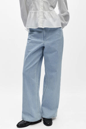 Objsanni high waist wide leg jeans met krijtstreep light blue denim