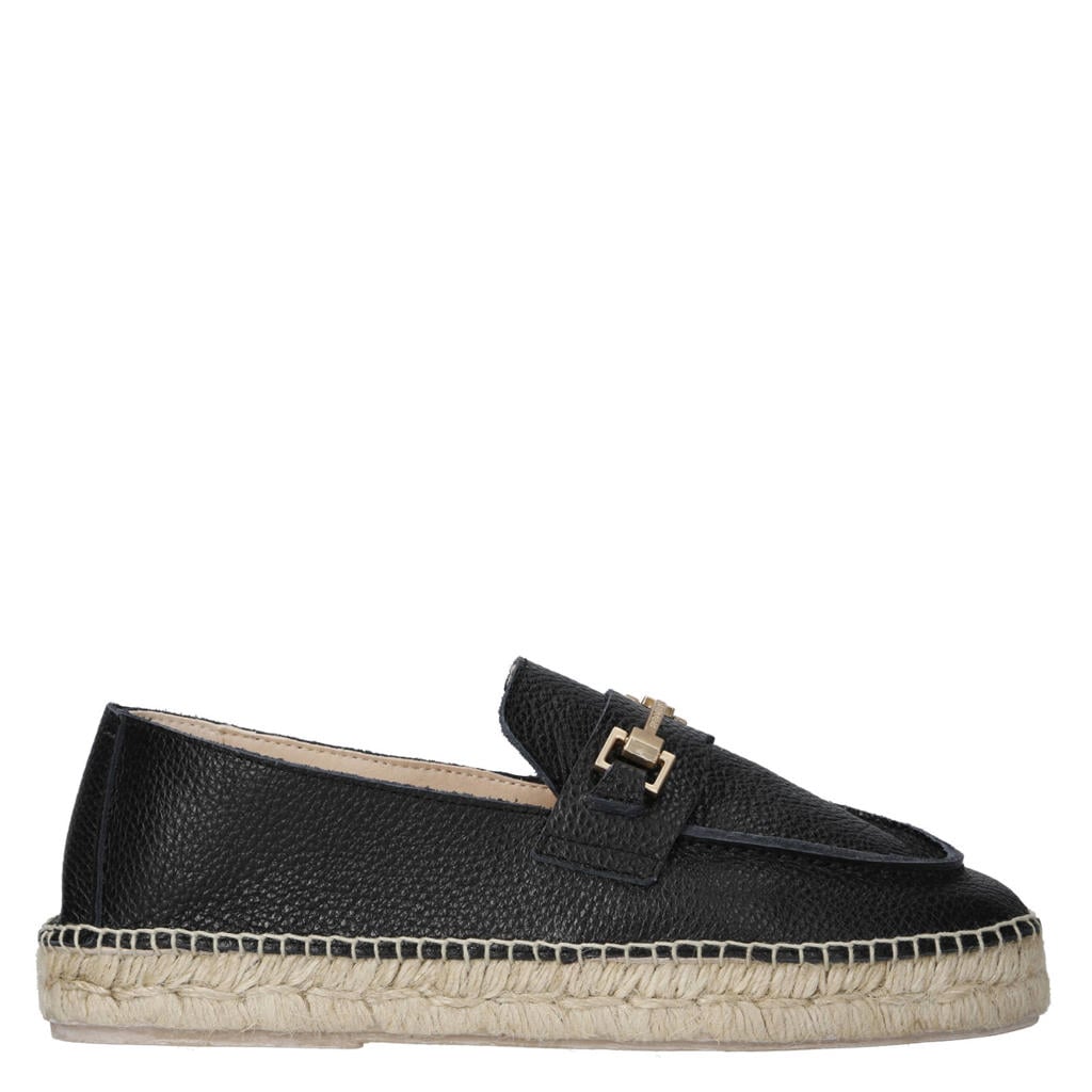 Zwarte dames Fred de la Bretoniere leren espadrilles van 100% leer/50% jute/50% natuurlijk rubber