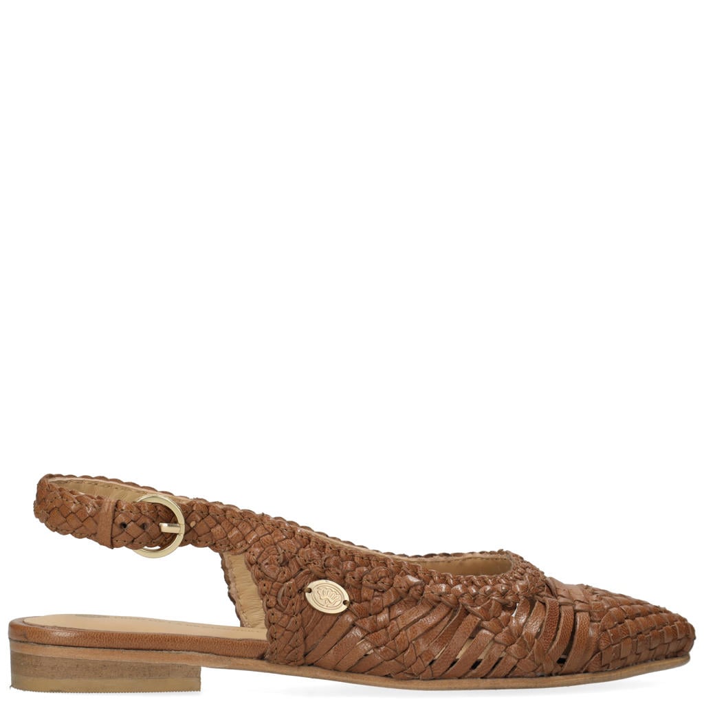 Cognackleurige dames Fred de la Bretoniere leren slingback loafers met gesp